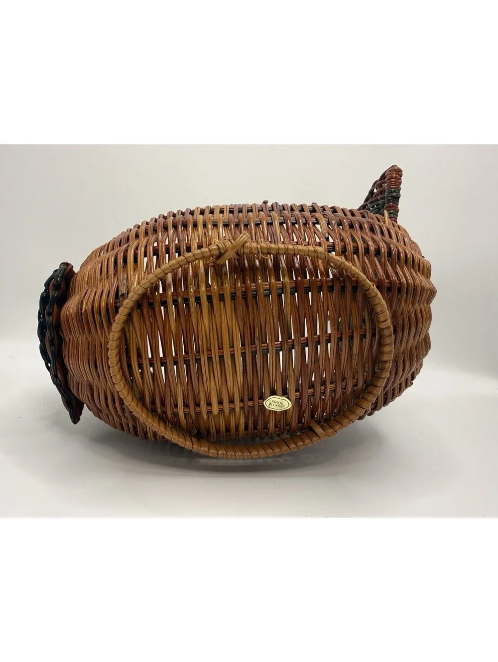 Vintage Wicker Turkey Woven Rattan Bread Basket Planter Farmhouse Country  Decor